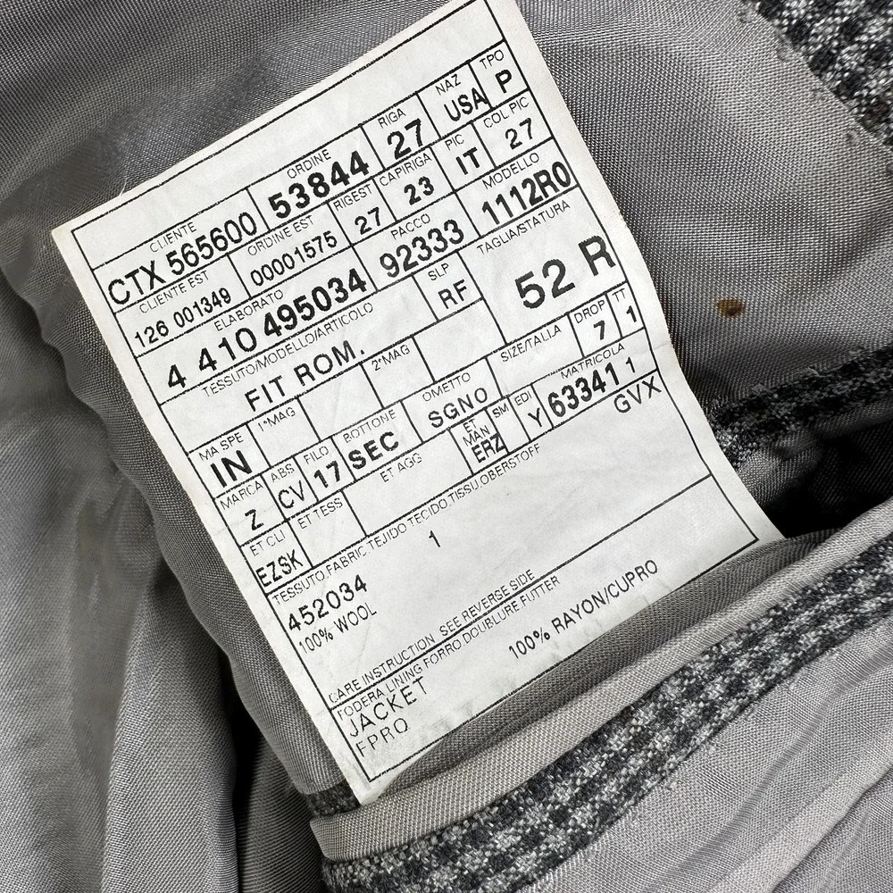 Ermenegildo Zegna Blazer Sport Coat Mens 52 Gray Check Wool Saks Two Button
